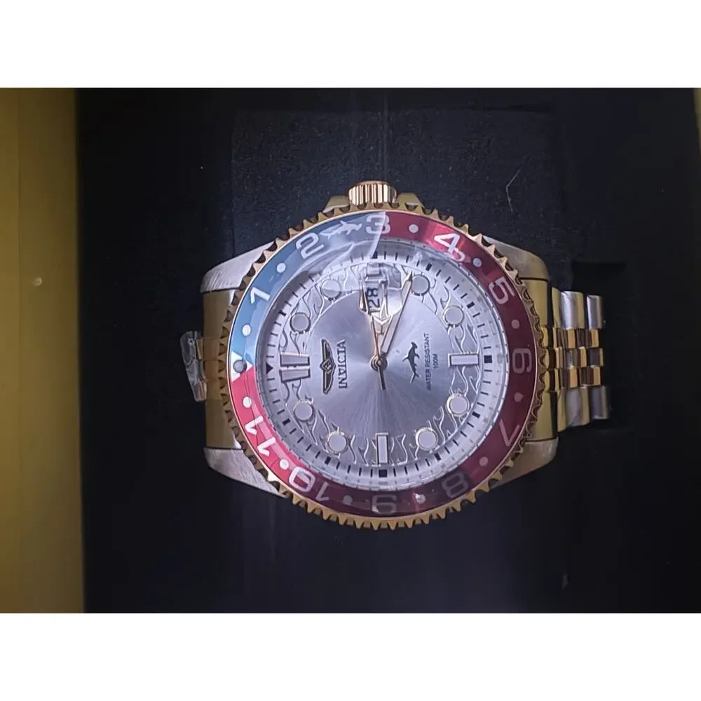 Invicta Men's Two-Tone Stainless Steel Analog Watch Red Blue Gold Bezel Date